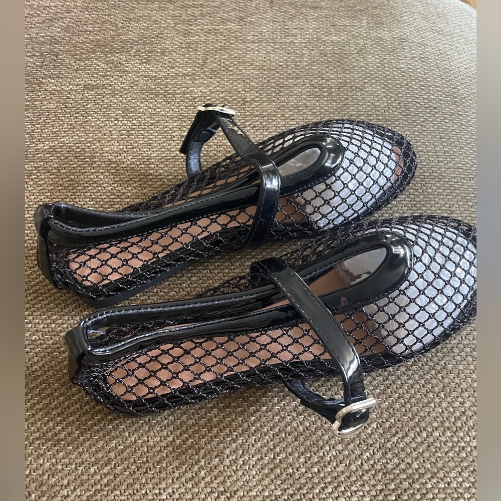 NEW black mesh fishnet ballet flats